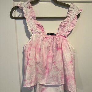 Zara Pink Tie Dye Ruffle Strap Tank Top Summer Blouse - Size Small